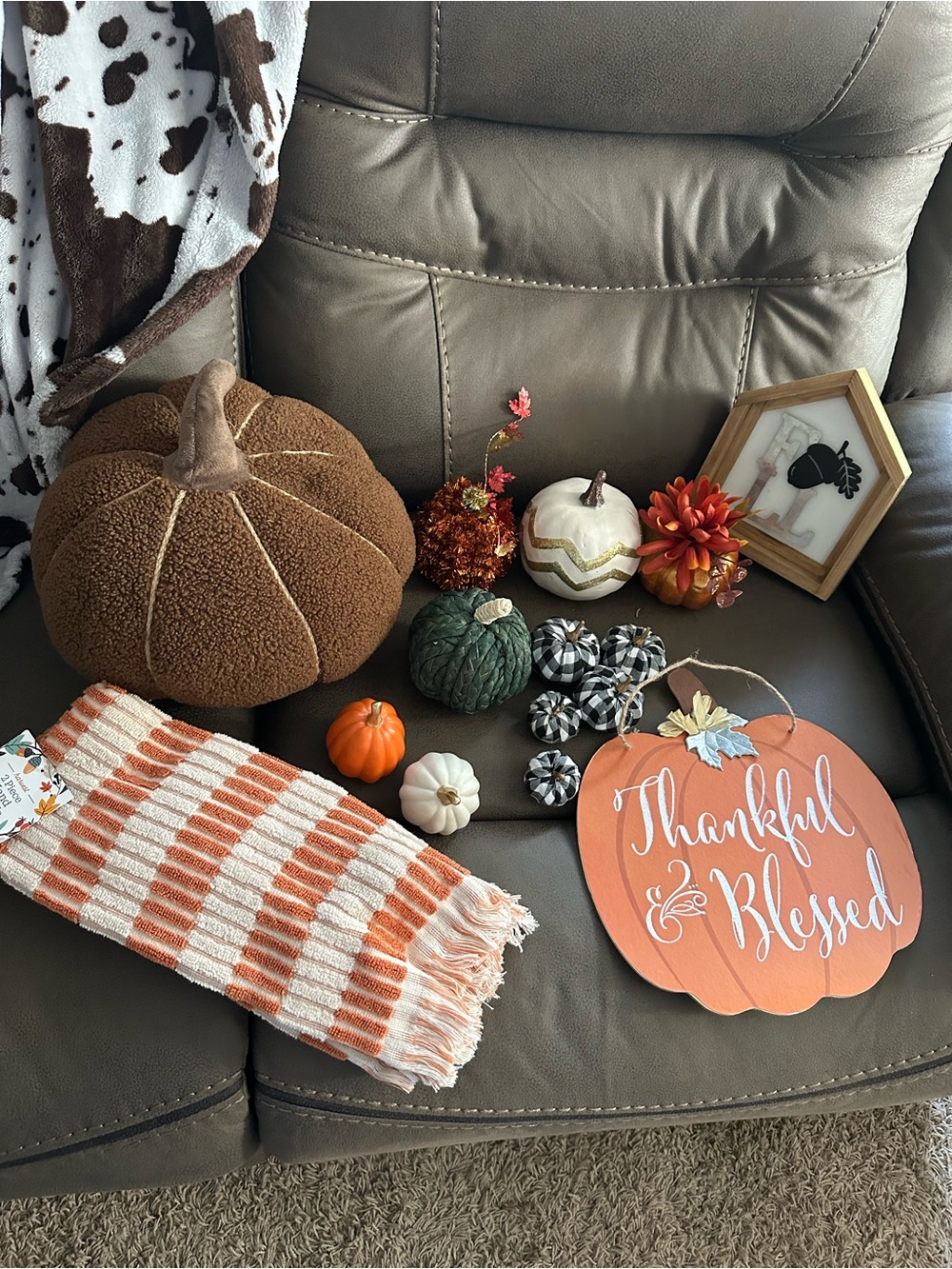 Thankful & Blessed Orange Pumpkin Sign Home Holiday Décor